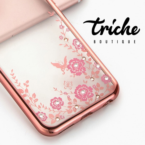 Funda Case Flores Pedrería Rosa Dorado Huawei Gr3 Triche