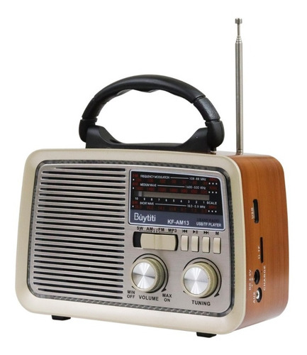 Imagen 1 de 10 de Bocina Portatil Radio Am Fm Usb Tf Aux Vintage Recargable