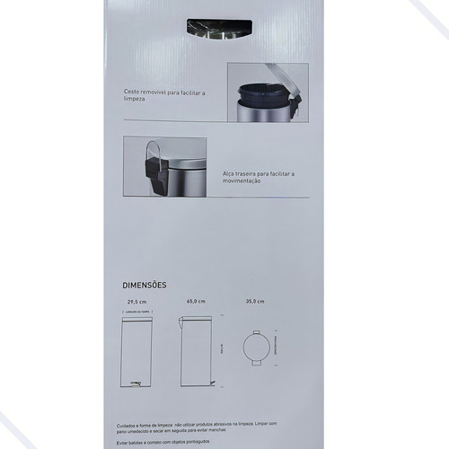 Lixeira Cozinha Inox 30l Com Pedal E Cesto Removível De Piso