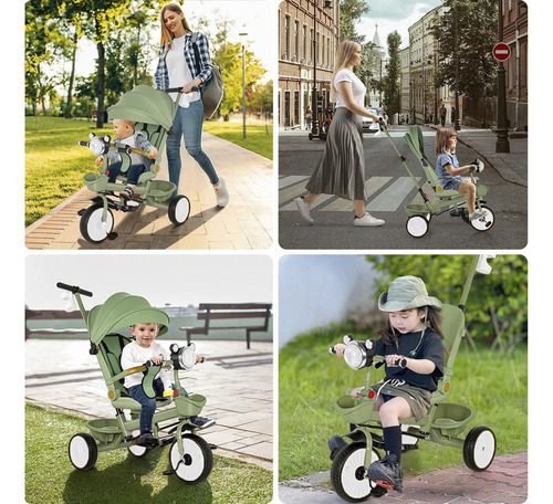 Triciclo Para Bebé Plegable Carretilla Niña Con Toldo 5 En 1 Color Blanco