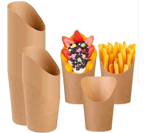 Envase Cónico Papas Fritas Kraft Carton Cotillón Waffles Pol