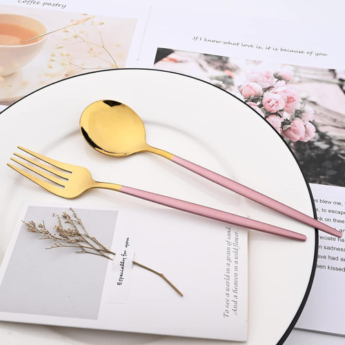 24pcs Conjunto De Talheres De Aço Luxo Inoxidável Rosa-ouro