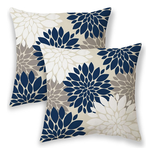 Funda Almohada Azul Y Blanco 50x50 Cm Diseño Geométrico Casa