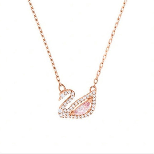 Collar De Cisne Pequeño De Oro Rosa De Plata De Ley S925 [s]