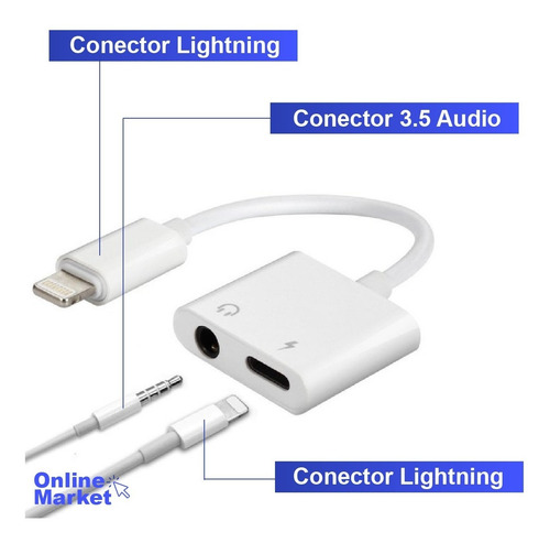 Imagen 7 de 10 de Splitter Compatible iPhone iPad - Auricular 3.5mm + Carga