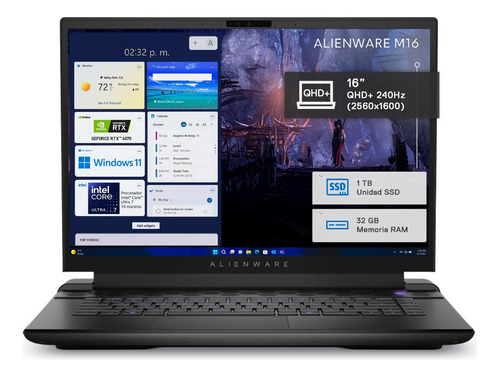 Laptop Alienware Am16r2 16 Qhd+ Ultra 7 Rtx 4070 32g 1tb Negro