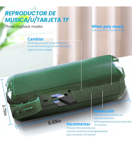 Mini Bocinas Bluetooth Inalambrica Portátil Tws Impermeable Verde Oscuro