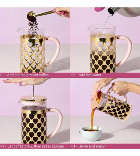 Cafetera Francesa Press Paris Hilton,cuchara 8tazas,rosa Rosa Dorado