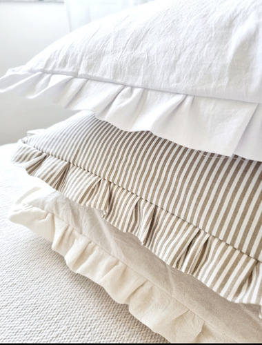 Funda Para Almohada Ohlalove Cottage Volados 50x70 Tusor Mil Rayas Arena Cottage