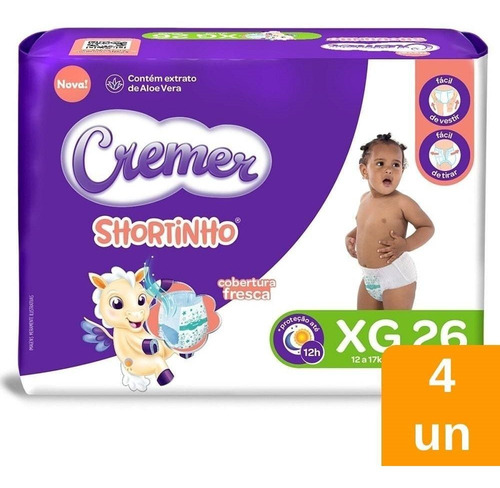 Fralda Descartável Cremer Shortinho Jumbo Tamanho Xg - 4 Pac