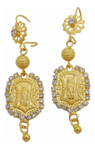 Aretes Virgen De Guadalupe Colgantes Chapa De Oro