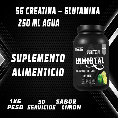 Creatina + Glutamina Inmortal Suplements 1 Kg 50 Servicios Limón