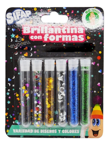 Brillantina Con Formas Sifap Pack X6 Tubos S No Toxic Color