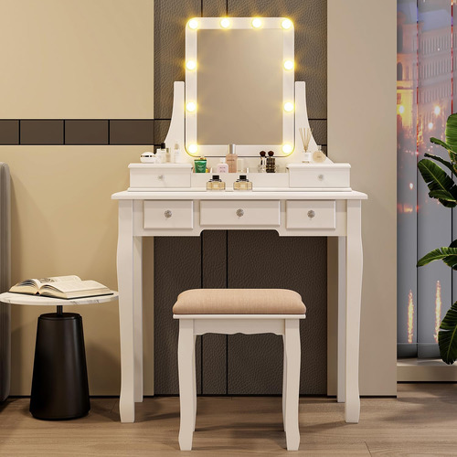 Make Vanity Desk Con Luces Y Espejo, Tocador De Maquillaje C