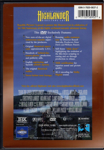El Ultimo Inmortal Highlander Director Cut Pelicula Dvd