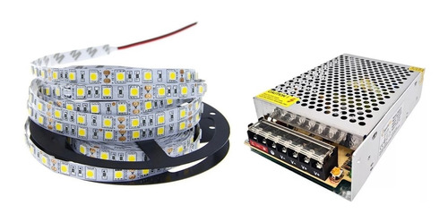 Kit Tira Luz Led 5050 14.4w Luz Cálida Exterior 5mt + Fuente