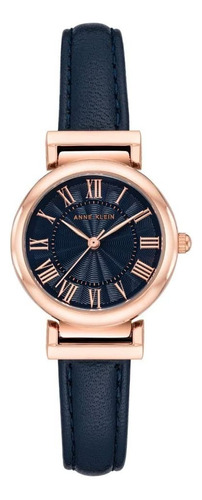 Reloj Mujer Anne Klein Correa De Piel 28 Mm Ak/2246rgnv Correa Azul Bisel Rosa Dorado Fondo Azul