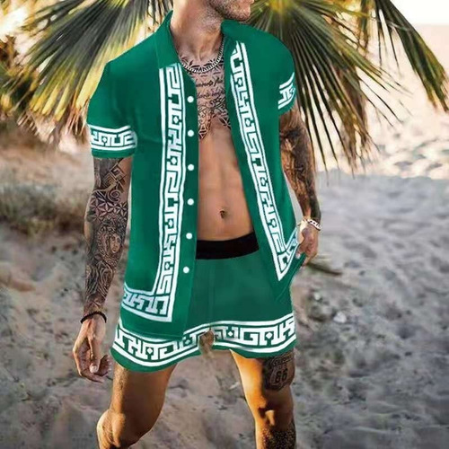 Conjunto De Camisa De Playa Hawaiana Vintage For Hombre
