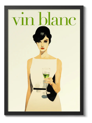 Cuadro Vino Blanco Arte Vin Blanc Vintage Cocina Decoracion Marco Negro