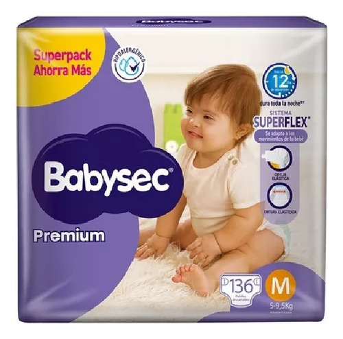 Pañales Babysec Premium talle M paquete de 136 unidades