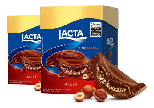 Kit 2 Ovos Lacta Tripla Camada Avelã Com Recheio 320g Cada