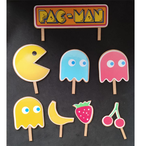Decoración Para Pastel En Mdf Pacman 8 Piezas