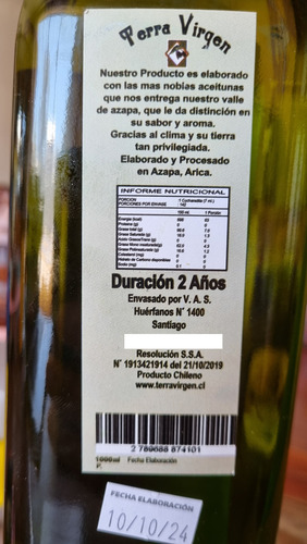 Aceite De Oliva Extra Virgen Terra Virgen 1 L Botella