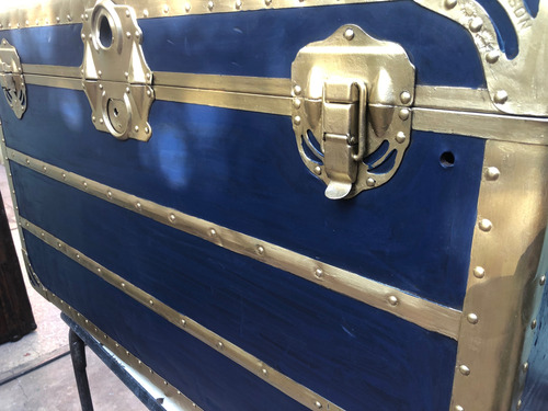 Antiguo Baúl De Principio De Siglo 19 Samson Azul Antiguo (Usado)