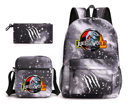 Mochila Escolar Estampada Jurassic World 3 Piezas .