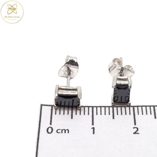 Imagen 4 de 5 de Aros Plata Pasante Rectangular Con Onix