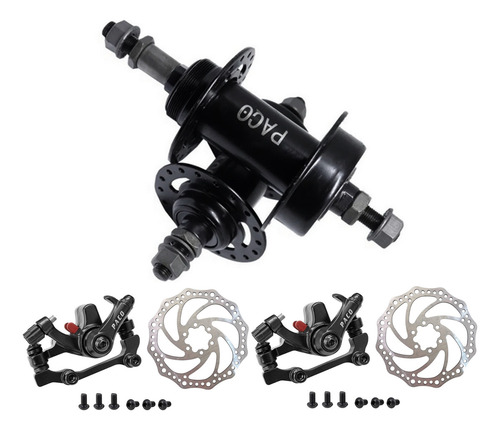 Kit Freio A Disco Gts Bicicleta + Cubos 36 Furos Aço Porcas
