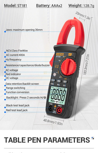 Pinza Amperimétrica Digital Aneng St181 Data Show