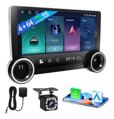 Hivoz Autoestereo 4+64GB De Pantalla 10 in Android Auto Carplay Mirrorlink Gps Navegación Estéreo Con Cámara Reversa Control De Botones Giratorios Pantalla IPS 1280px X 720px Auto Estereo de Pantalla