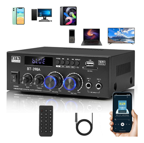 Amplificador De Audio Estéreo Bluetooth Home Alta Potencia Bt-398a
