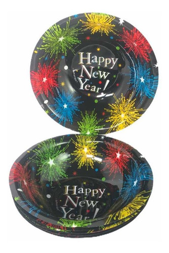 12 Platos Hondo Charola Bowl Plastico Re Feliz Año Nuevo Hny