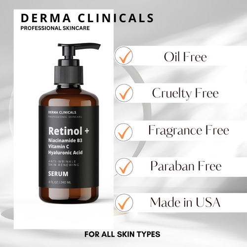 Derma Clinicals Retinol+ Suero Para El Rostro, Colageno,b3 Momento De Aplicación Noche Tipo De Piel Todo Tipo De Piel