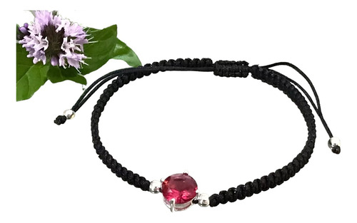 Pulsera Protección Negra Cristal  Fucsia Mujer Cajita Regalo