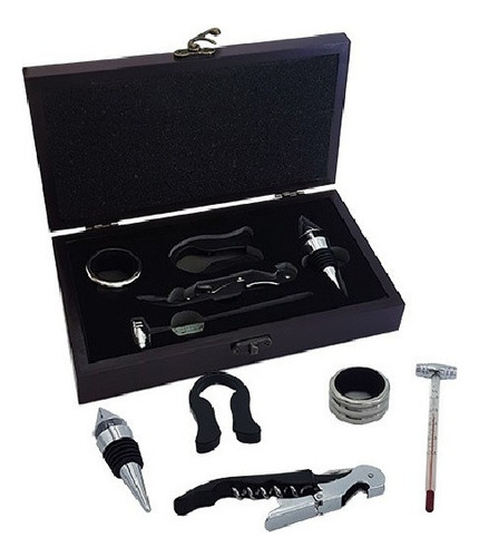 Set Kit Sacacorchos Accesorios Para Vino 5 Pzas Caja Madera