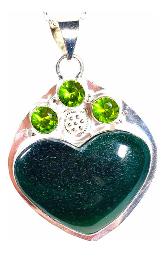 Colgante Corazón Plata India Jade Nefrita Y Peridoto Natural