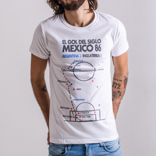 Remera Blanca Wing - Diego Maradona - El Gol Del Siglo