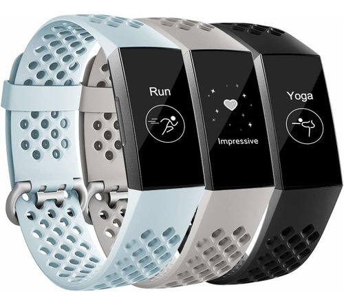 3 Mallas Small Para Fitbit Charge 3/4 Aguamarina / Gris / Ne