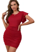 Comprar Vestido Mujer Fiesta Coctel Elegante Drapeado Manga Corta 