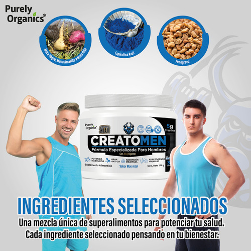 Creatomen Creatina Con Shilajit +promens+ Antiox 30 Serv Sabor Mora Azul