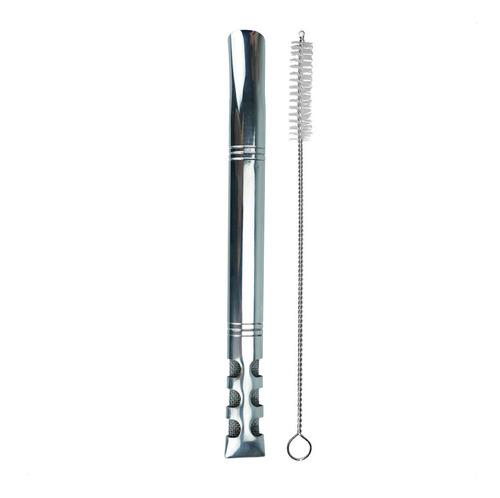 Bomba De Tereré Larga V6 De Inox Tela 19 Cm Cor Prateado
