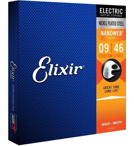 Encordoamento Elixir .009 Custom Light Nanoweb Para Guitarra