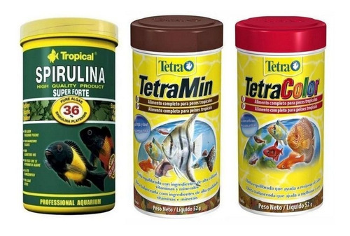 Kit Tetra Min + Color 52g + Sup Spirulina Forte Tropical 50g