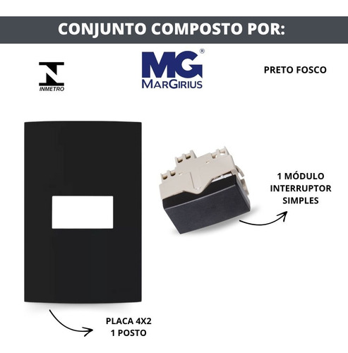 Conj 4x2 1 Tecla Simples Clean Ebony Preto Fosco Margirius