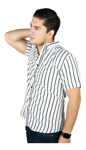 Camisa Manga Corta De Rayas Slim Fit