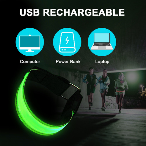 Brazalete Led Recargable Para Correr, Pulsera Usb, Seguridad