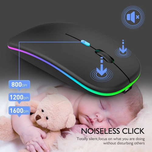 Mouse Bin sem fio recarregável Mouse silencioso recarregável 2.4G portátil sem fio preto